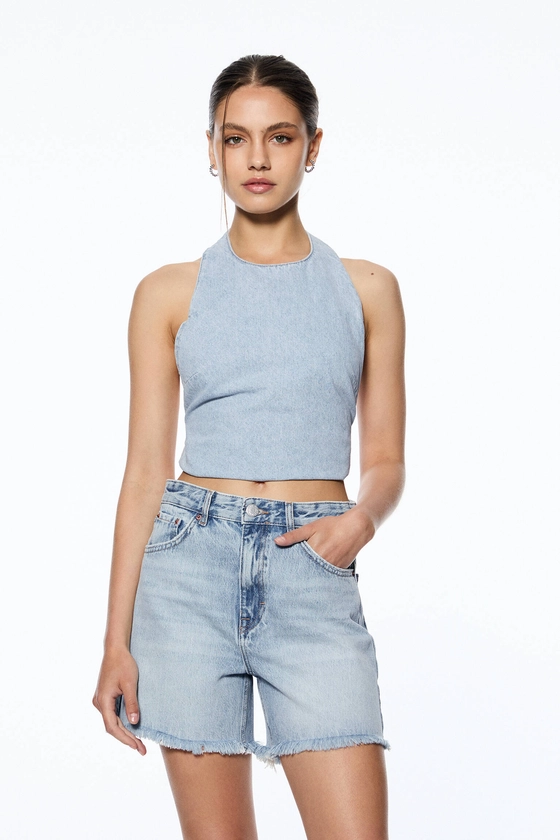 Bermuda en jean taille haute - pull&bear