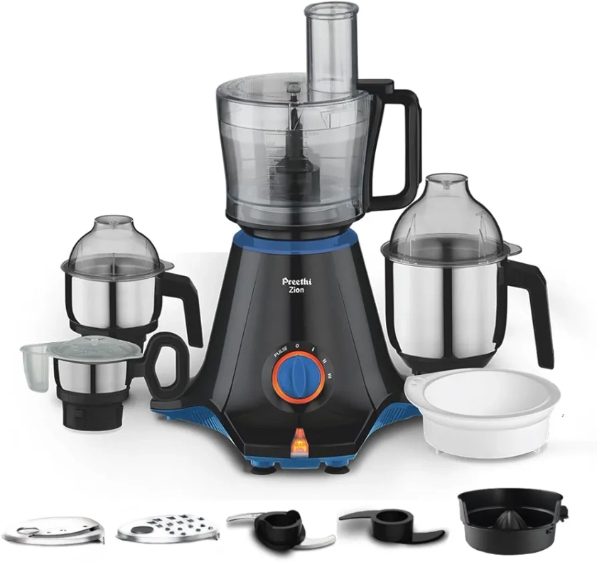 Buy Preethi Zion Mixer Grinder for Kitchen - 4 Jars 750 Watt Mixie (3 Stainless steel Jars+1 Master Chef Plus Food processor Jar), Flexi lids, Vega W5 motor, Black (MG-227) Online at Low Prices in India - Amazon.in