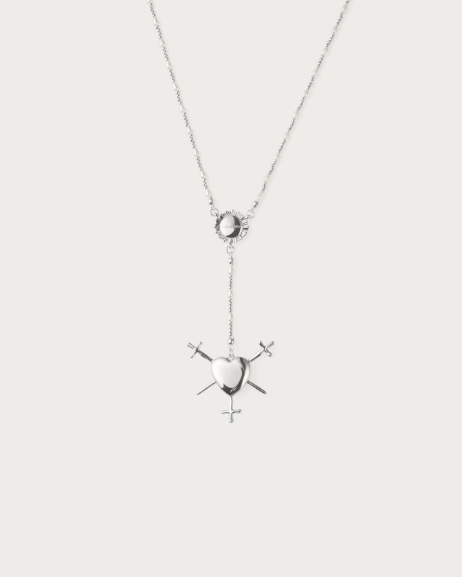 Three of Swords Rosary Necklace in Silver | En Route Jewelry | En Route Jewelry