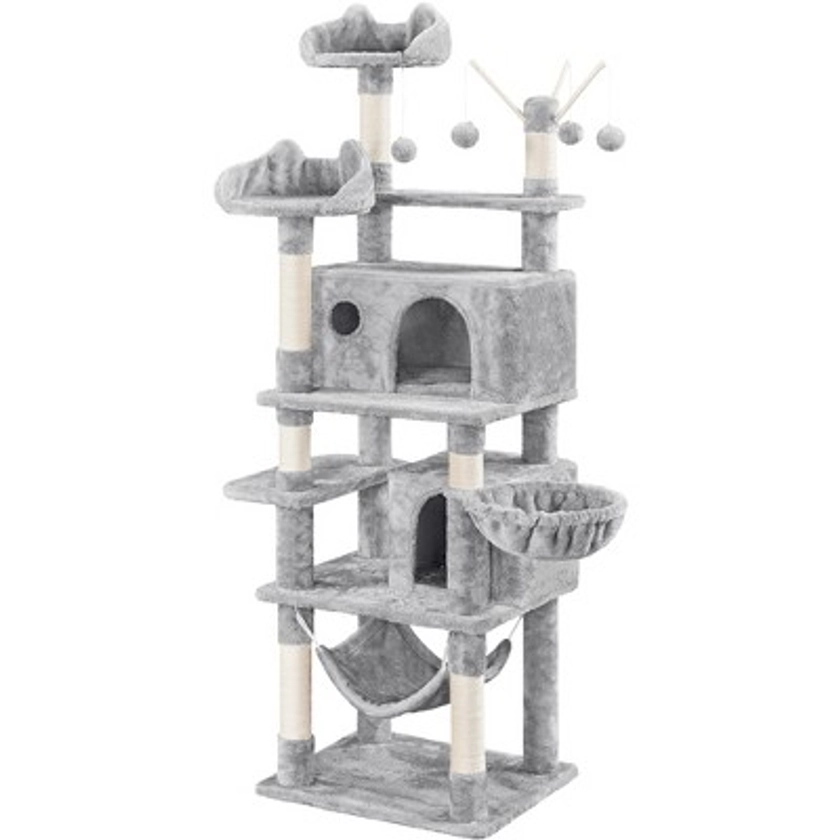 Yaheetech 67″ H Cat Tree Cat Tower, Multi-Level Cat Play House, Climbing Tree, Light Gray
