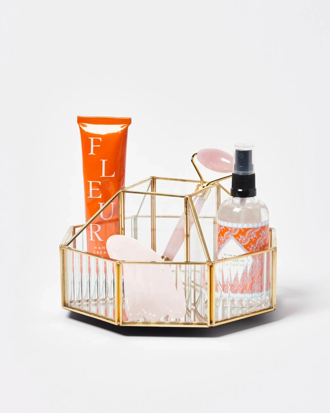 Loire Gold & Glass Carousel Beauty Storage | Oliver Bonas