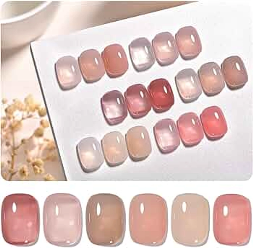 GAOY Strawberry Milk Jelly Gel Nail Polish of 6 Transparent Nude Red Pink Brown Colors Sheer Gel Polish Kit for Salon Gel Manicure and Nail Art DIY at Home