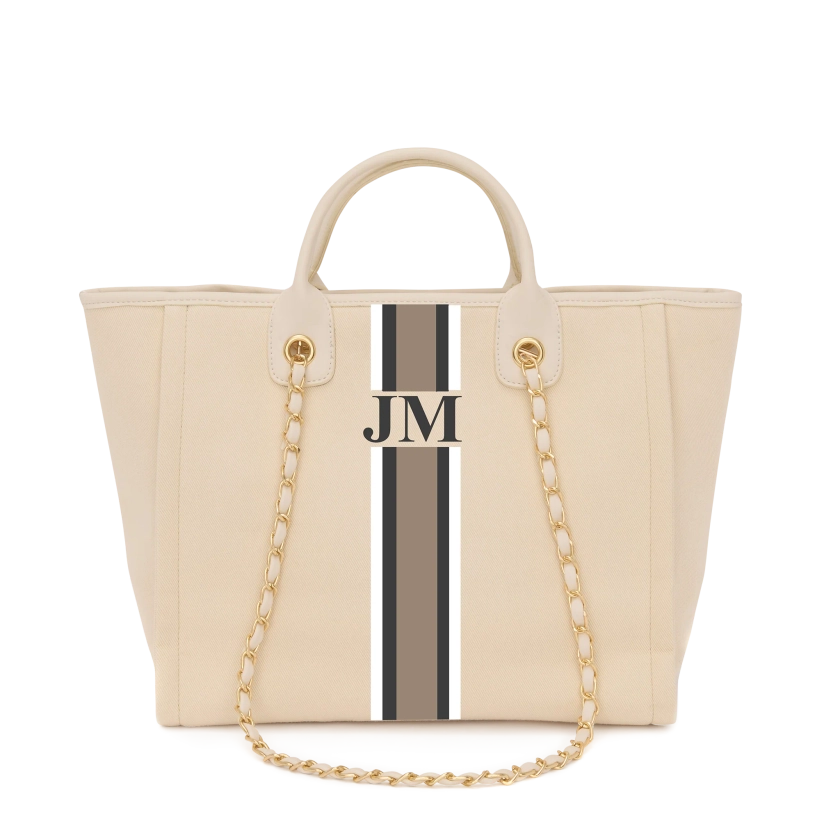 Lily & Bean Canvas Chain Tote Bag Cream on Cream with Gold Hardware