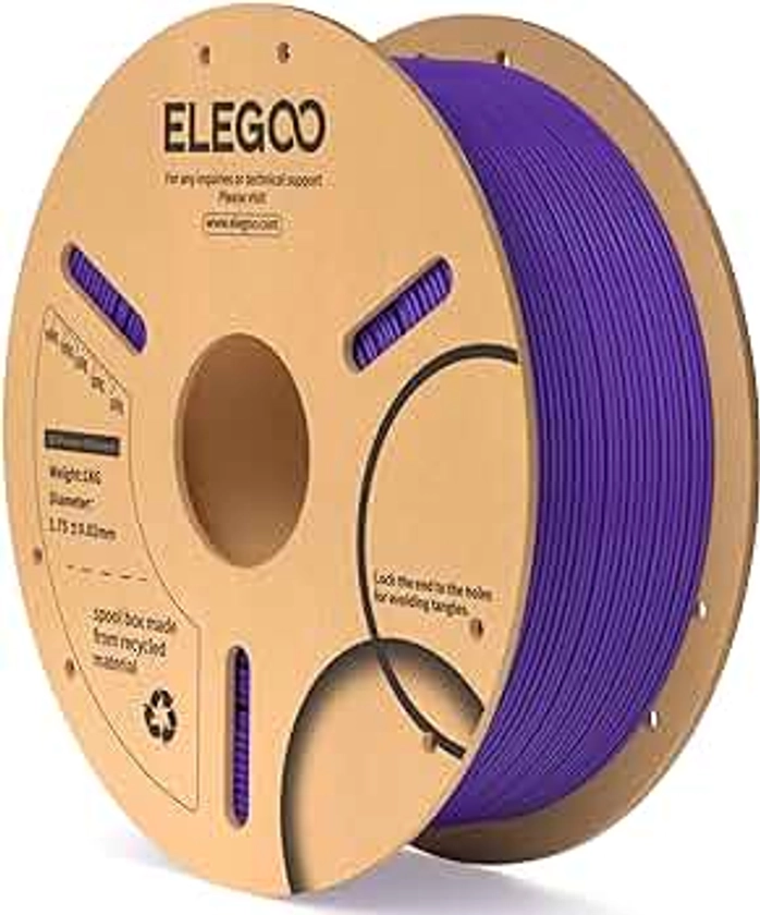 ELEGOO PLA Filament 1.75mm Purple 1KG, 3D Printer Filament Dimensional Accuracy +/- 0.02mm, 1kg Cardboard Spool(2.2lbs) 3D Printing Filament Fits for Most FDM 3D Printers