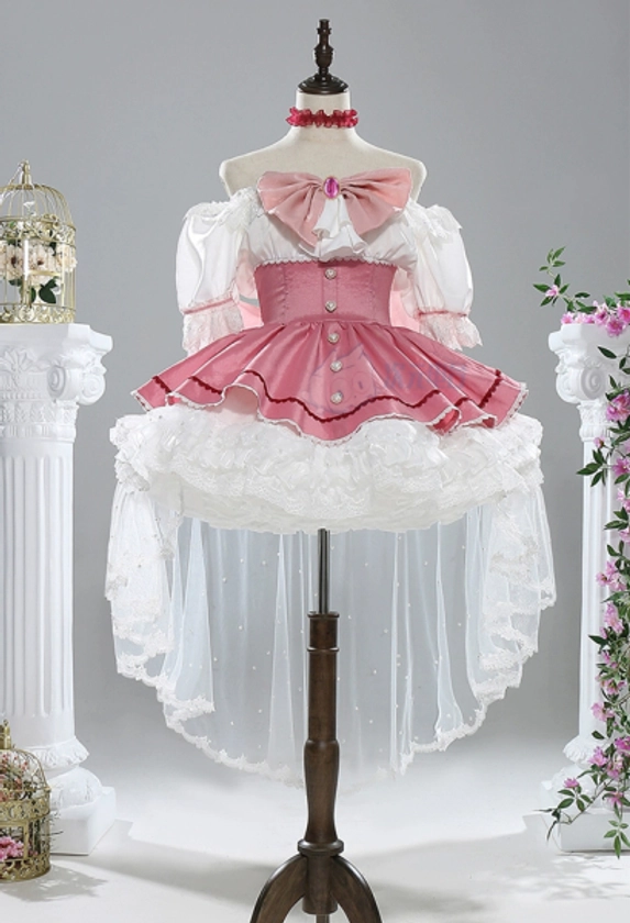 PMMM Kaname Cosplay Costume Dress and Gloves with Thigh Socks and Headdress