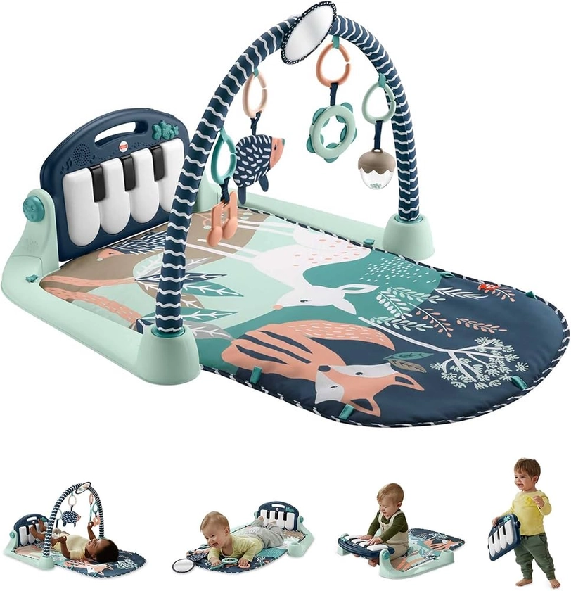 Fisher-Price Tapis d’éveil Piano, Jouet Musical Suspendu et Jeu à Plat Ventre, thème Animaux de la forêt (exclusivité Amazon), Jouet d'Éveil, Dès la Naissance, HKX37