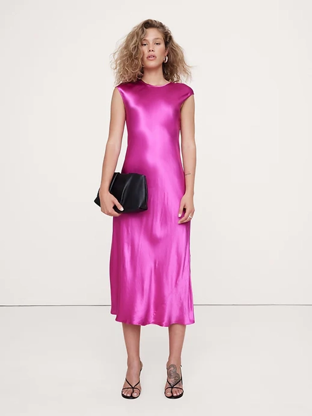 Bias-Cut Satin Midi Dress