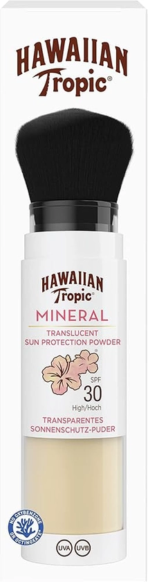 Hawaiian Tropic Mineral Brush SPF30 - Poudre de protection solaire SPF30 pour le visage avec filtres minéraux et pinceau applicateur pratique