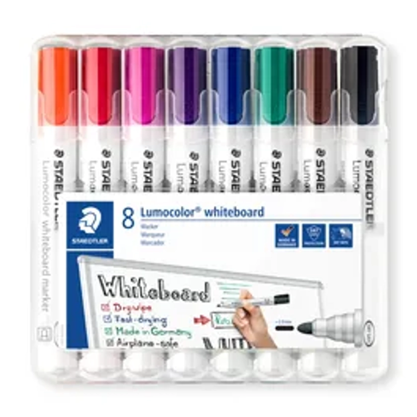 STAEDTLER LUMOCOLOR 351 - Pack de 8 marqueurs effaçables - pointe ogive - couleurs assorties