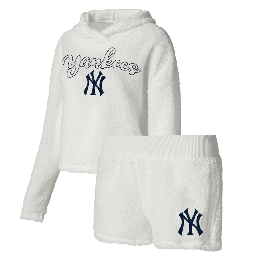 New York Yankees Concepts Sport Women's Fluffy Hoodie Top & Shorts Sleep Set - Cream