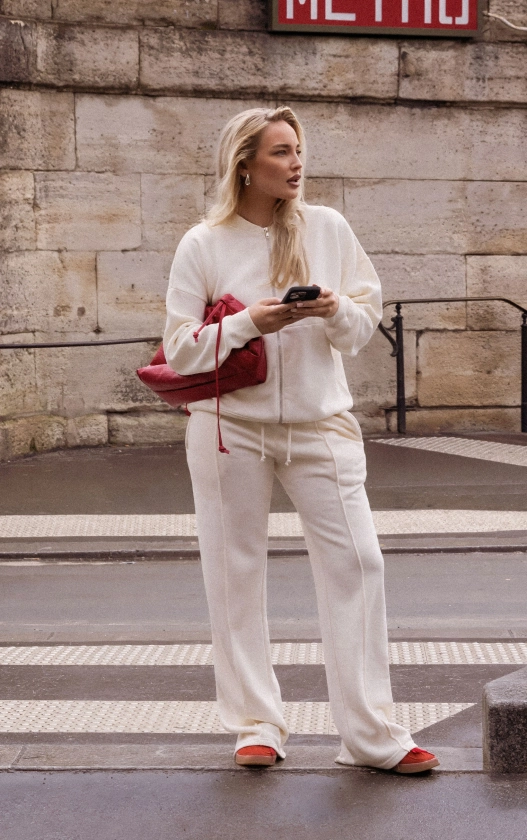 Jogging droit délavé écru à détail coutures