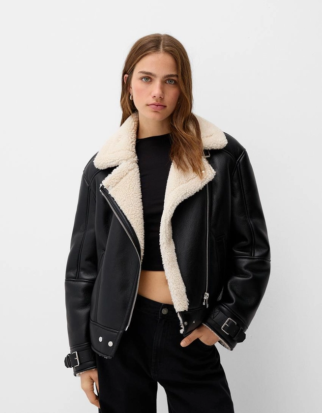 Blouson biker double face