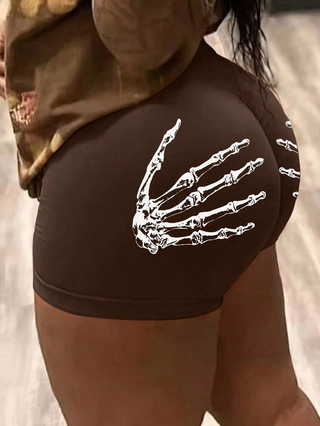 SHEIN Unity Skull Hand Printed Stretchy Shorts