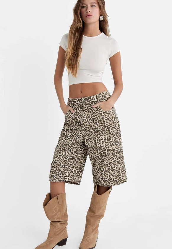 Bermuda jort baggy denim leopardo