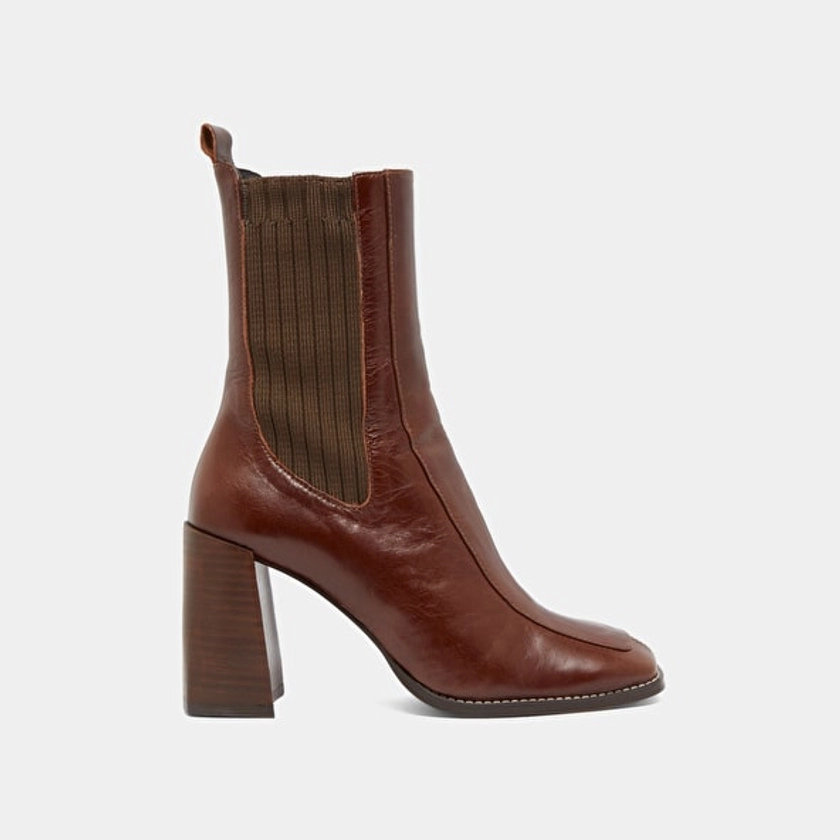 Bottines à talons hauts en cuir brillant marron pour Femme | Jonak