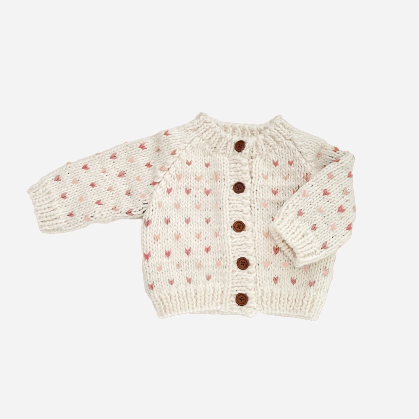 Hand-Knit Baby Pink Fair Isle Sawyer Cardigan: Cozy and Chic for Valentines & Fall