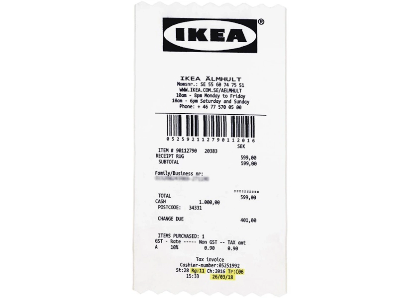 Paillasson Virgil Abloh x IKEA MARKERAD "RECEIPT" blanc/noir (201x89 CM)