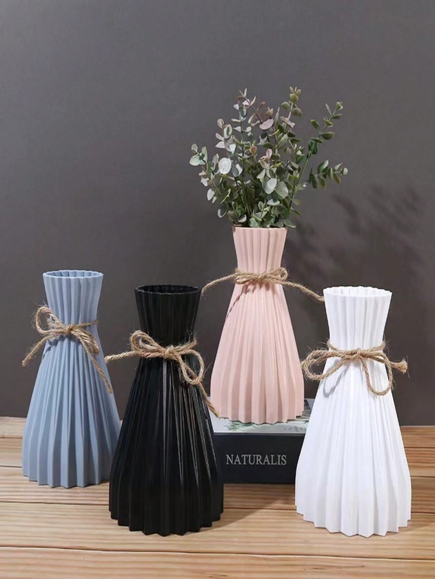 1pc Minimalist Origami Vase With  Rope Closure, Plastic Flower Vase With Real Flower Arrangement