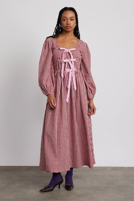 dakota bow midi dress - red gingham