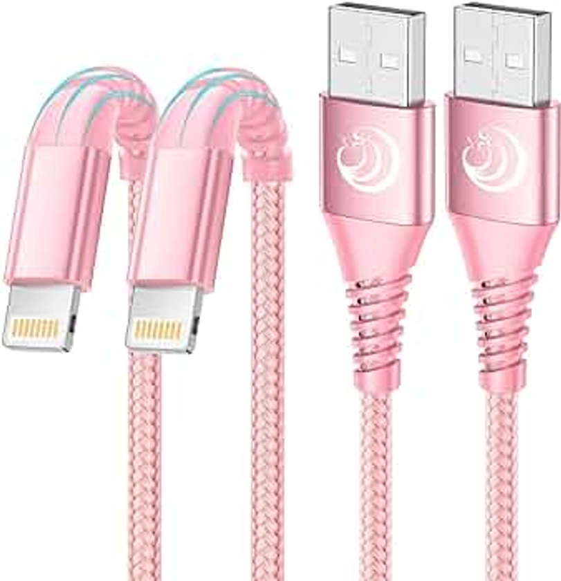 Aioneus iPhone Charger 10 ft 2Pack, (Apple Certified) Lightning Cable 10 Foot Nylon Braided Fast Charging Extra Long 10ft iPhone Cord Compatible with iPhone 13 12 11 XS XR 10 8 7 6 Plus - Pink