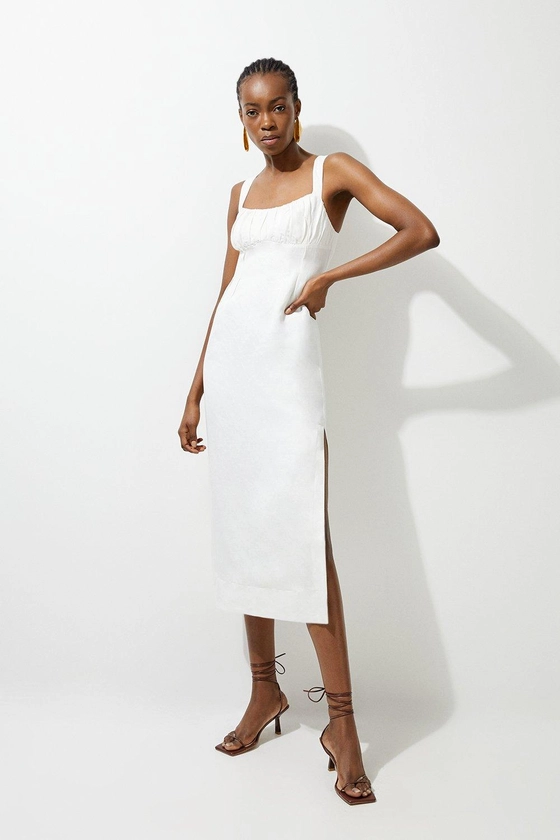 Viscose Linen Woven Strappy Midi Dress | Karen Millen