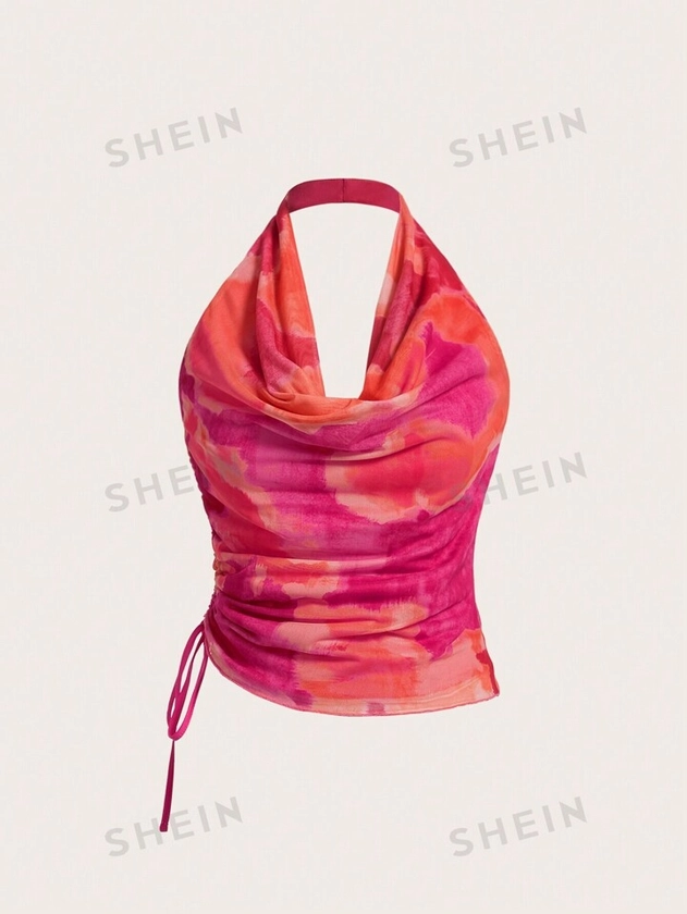 SHEIN MOD Top Ras-Du-Cou Tie Dye Devant Drapé