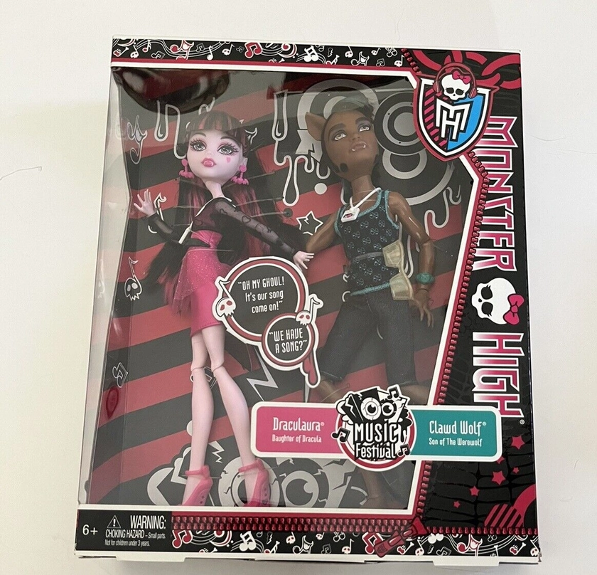 2013 Monster High Doll Music Festival Draculaura & Clawd Wolf New Never Opened