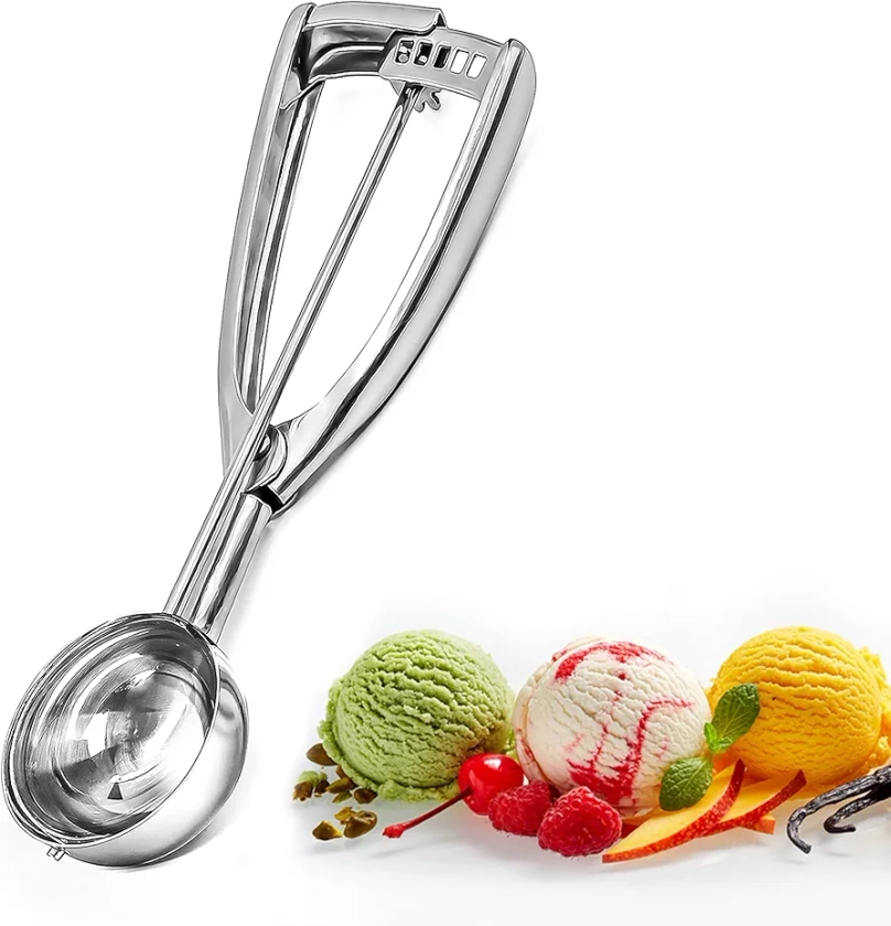 Bixel Ice Cream Scoops with Easy Trigger - Medium Sized (5cm) 304 Stainless Steel Cookie Scoop for Meatballs, Mellon Balls, Mashed Potatoes and Muffins