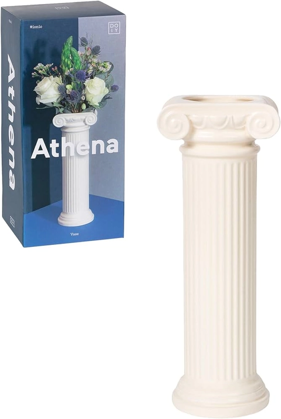 DOIY - Vase décoratif Moderne - Design Athena en Forme de Colonne ionique - Fabriqué en céramique - Vase pour Fleurs - Vase décoratif - Blanc - 9 x 8 x 25 cm