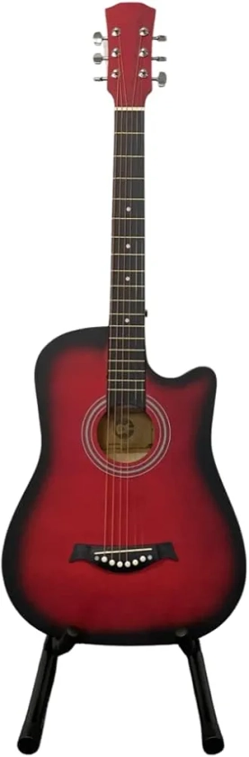 38 Inch Full Size Acoustic Guitar Classical Cutaway Design Hardwood Finish & Steel Strings with Bag (Red)