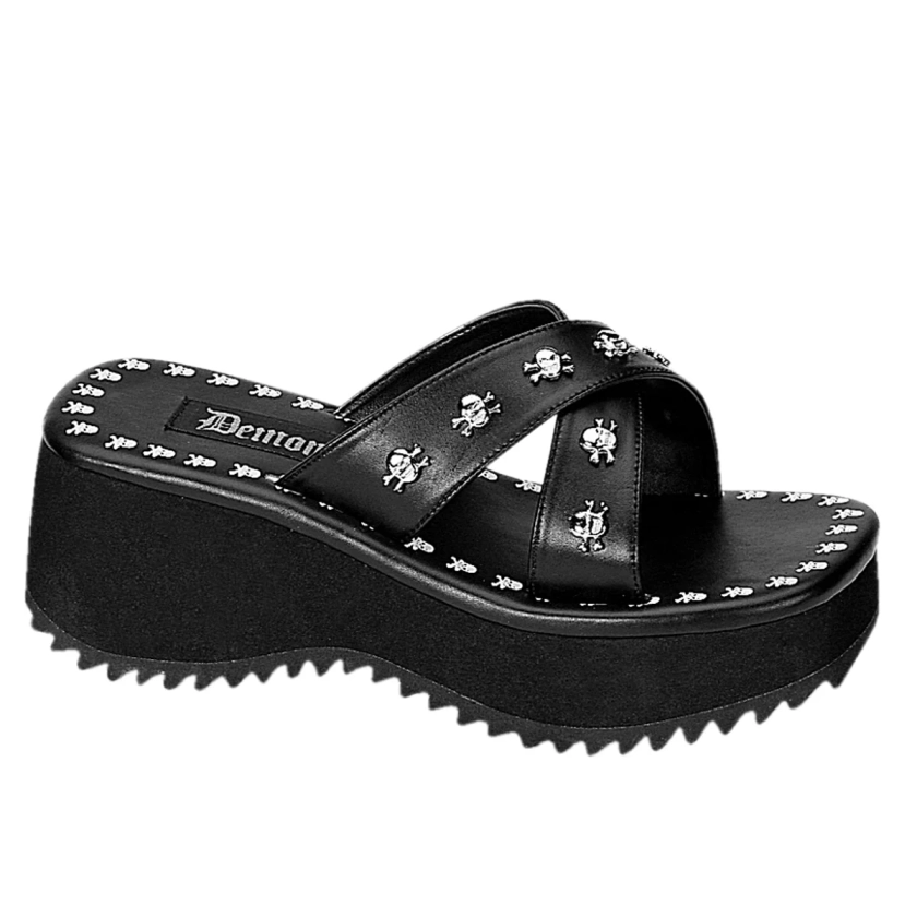 DEMONIA "Flip-05" Sandals - Black Vegan Leather