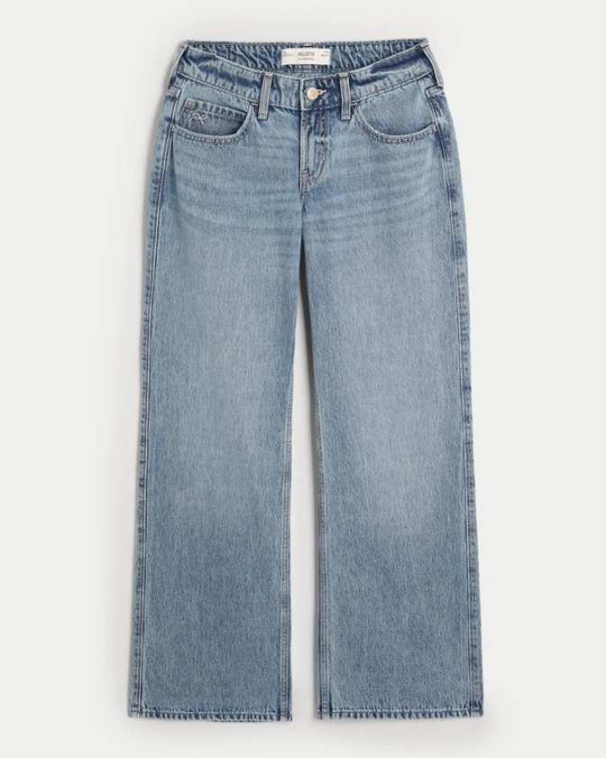 Women's Low-Rise Medium Wash Embroidered Bow Baggy Jeans | Women's New Arrivals | HollisterCo.com