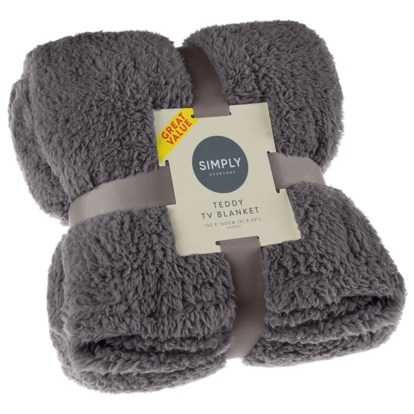 Home Essentials Teddy TV Blanket - Charcoal