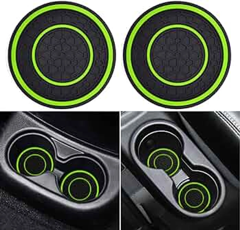 Auprite Car Cup Holder Coasters, 2 Pack Universal Auto Anti Slip Cup Holder Insert Coaster, Car Interior Accessories (Green)