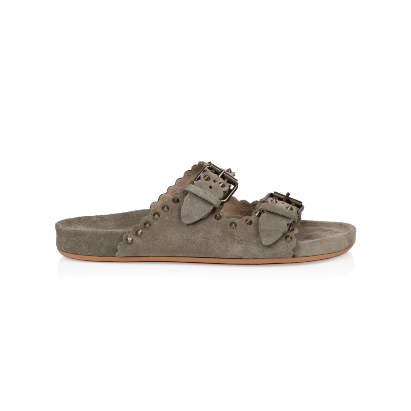 Moli: Khaki Suede Studded Sandals from Air & Grace