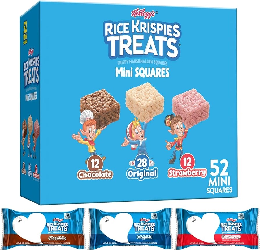 Rice Krispies Treats Mini Squares, Kids Snacks, Lunch Snacks, Variety Pack, 20.1oz Box (52 Bars)