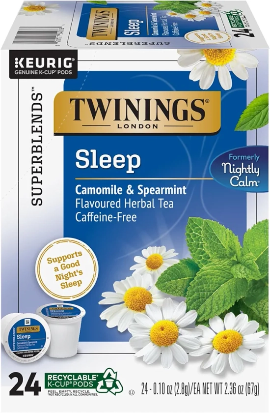 Twinings Sleep Herbal Tea K-Cup Pods for Keurig, 24 Count (Pack of 1), Formerly Nightly Calm, Camomile, Spearmint, & Lemongrass, Naturally Caffeine-Free, Enjoy Hot or Iced | Packaging May Vary