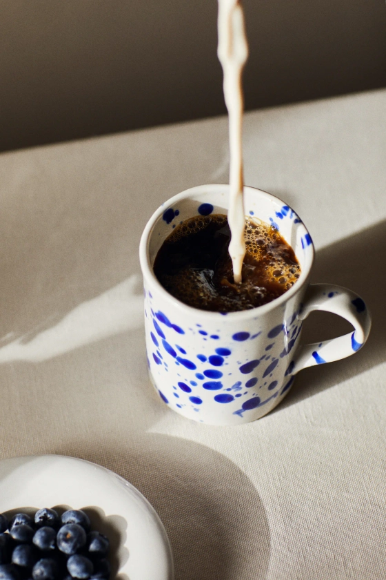 Speckled-glaze Stoneware Mug - Natural white/dark blue - Home All | H&M US