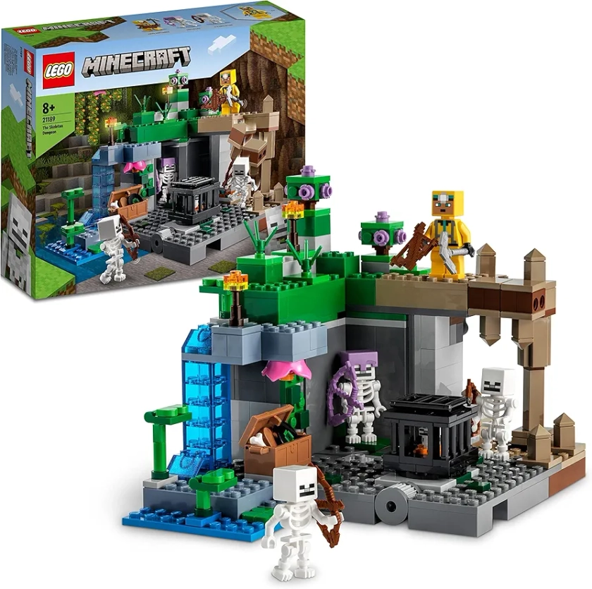 LEGO Minecraft The Skeleton Dungeon Set, Building Toy for 8 Plus Year Old Boys & Girls, with Caves, Mobs, and Figures with Crossbow Accessories, Kids' Birthday Gift Idea 21189