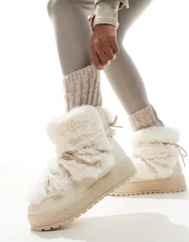 South Beach - Bottes de neige à lacets en fausse fourrure - Crème