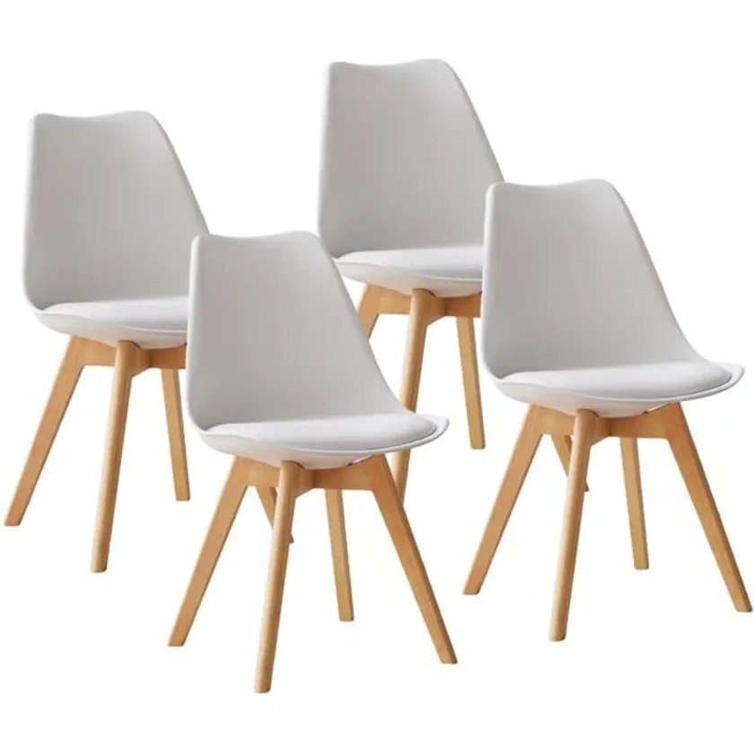 Chaises de Salle à Manger Scandinave Lot de 4 - FRIXOVEL - Blanc - Bois massif - Intérieur