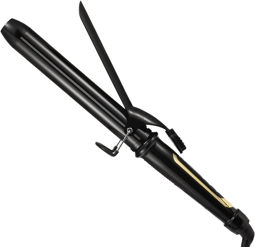 Lanvier 1.25 Inch Clipped Curling Iron with Extra Long Tourmaline Ceramic Barrel, Professional 1 1/4 Inch Hair Curler up to 450°F Dual Voltage for Traveling, Hair Waving Style Tool–Black