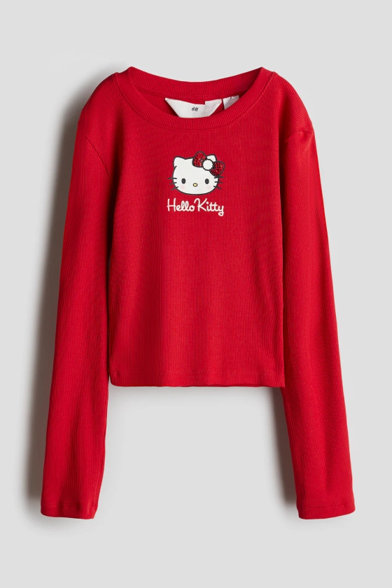 Top en jersey avec détail imprimé - Rouge/Hello Kitty - ENFANT | H&M FR