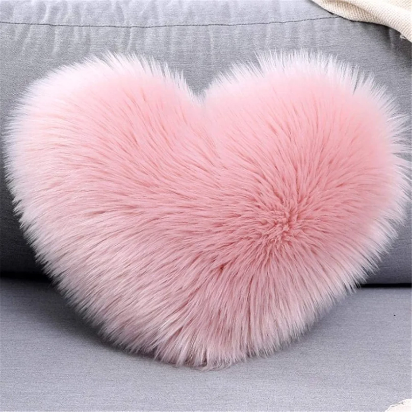 Yanyan Cushions Covers Fluffy Washable Heart Shaped Soft Decorative Cushion Cover for Living Room Sofa Bedroom (Pink)