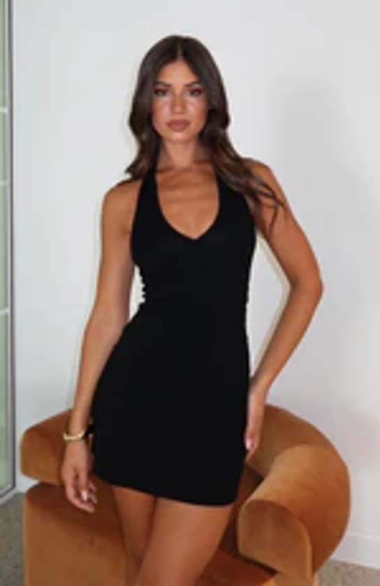 Spending Money Halter Mini Dress Black