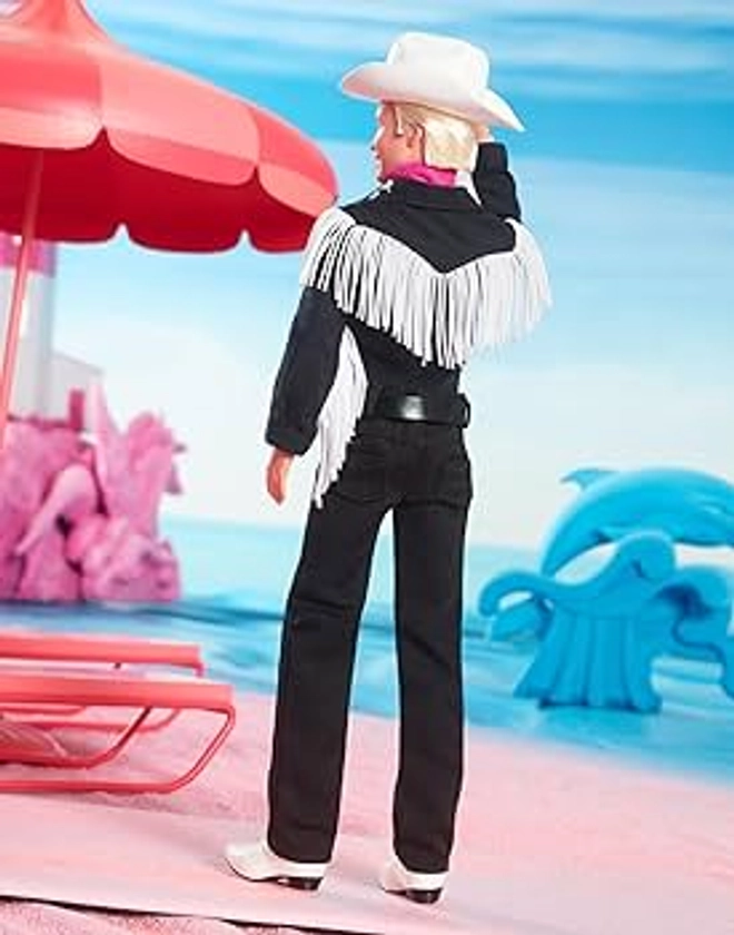 Barbie THE MOVIE, Ken Doll wearing Black and White Western Outfit, with Pink bandana tied at his neck, HRF30