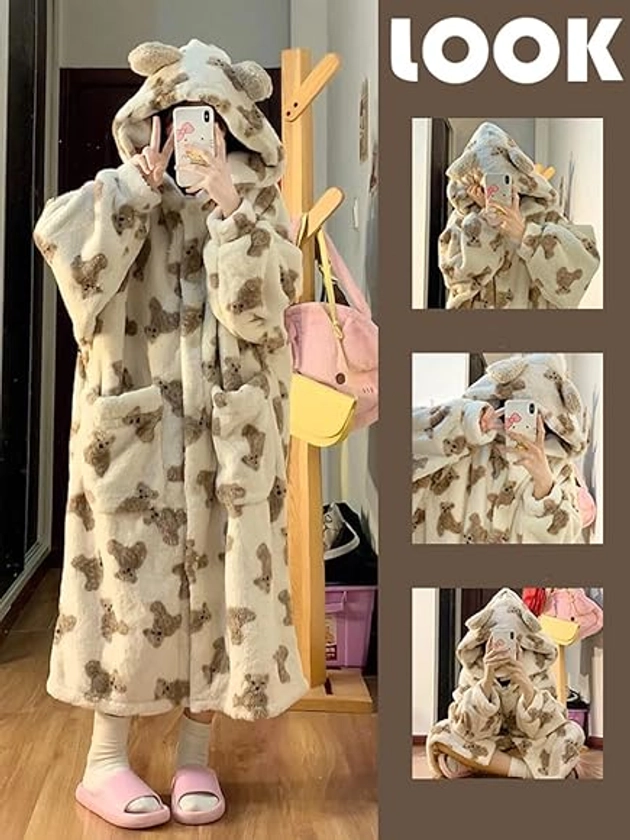 [kanesuki] Wearable Blanket, Loungewear, Women's, Fluffy, Long Length, Pajamas, Long Sleeve, Hooded, Cute, Big Pocket, Warm, Soft, Fluffy, Lightweight, Heat Retention, Cold Protection, Present