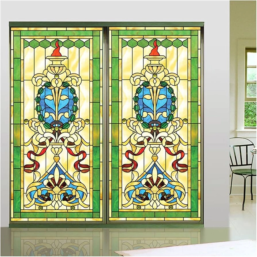 Stained Glass Window Film,European Church Mosaic Art Stained Glass Film,Static Cling Privacy Window Sticker,B,80x120cm(32"x48")