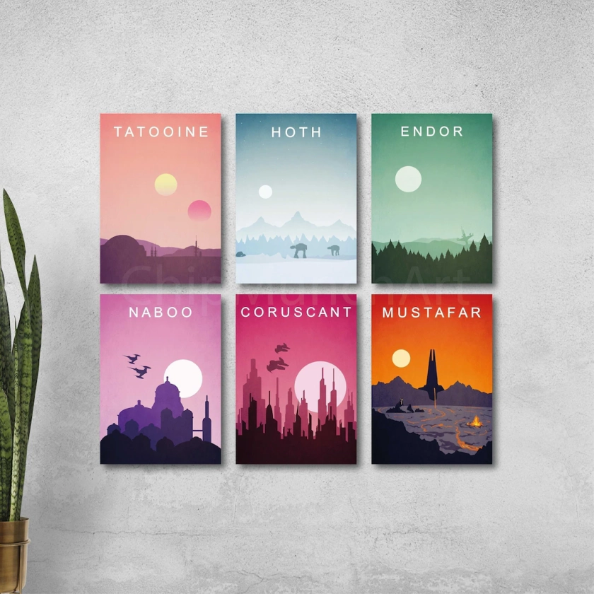 Minimalist Star Poster Set Wars Poster All 6 Posters New Hope Vintage Movie Poster Tatooine Movie Hoth Endor Art Coruscant Mustafar Naboo - Etsy