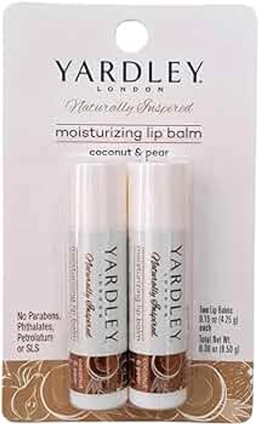 Yardley Naturally Inspired Lip Balm Coconut & Pear Flavor 2 Moisturizing Lip Balms